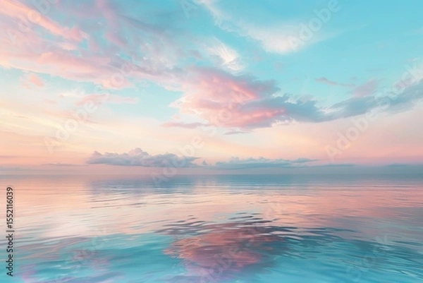 Obraz Tranquil Water Reflecting a Sky Filled with Pink and Blue Clouds at Sunset
