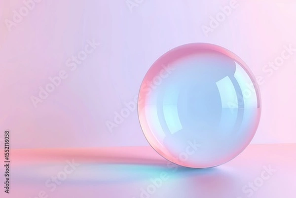 Obraz Translucent sphere reflecting soft pastel hues a blend of pink blue and purple