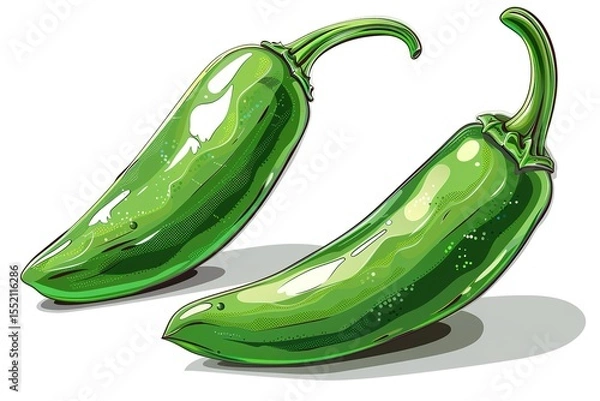 Obraz Two green peppers in a simple digital illustration style isolated on white