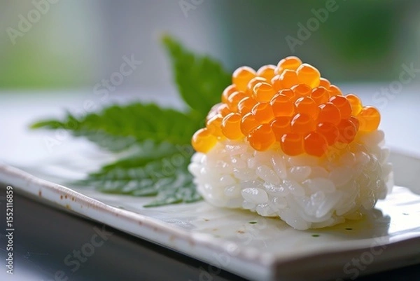 Obraz Vibrant salmon roe sits atop fluffy rice a culinary delight of Japanese sushi