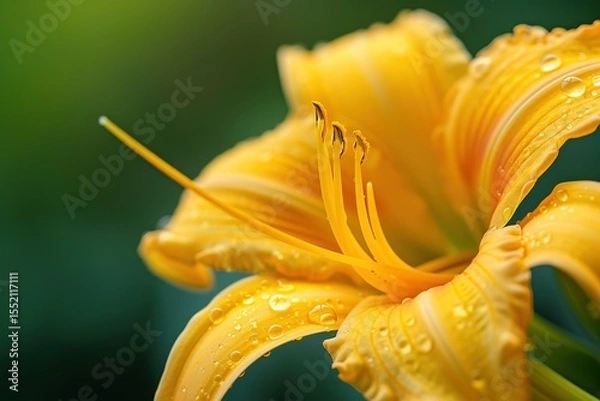 Obraz Vibrant yellow flower in bloom adorned with delicate water droplets in natural light