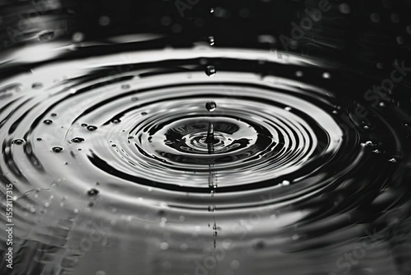 Obraz Water droplet creates concentric circles reflecting light in a mesmerizing pattern