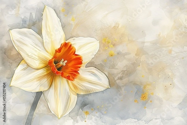 Obraz Watercolor Daffodil: A gentle floral painting highlighting the bloom's vibrant core