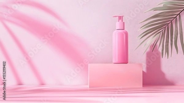 Fototapeta Pink Bottle and Box Mockup on a Textured Pink Background