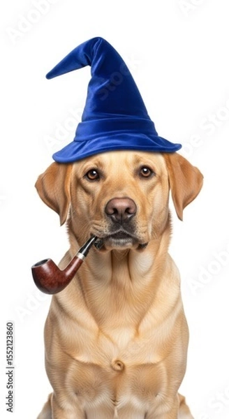 Obraz A whimsical wizard labrador retriever wearing a starry hat and smoking a pipe, perfect for fantasy, storybook, or magical-themed designs