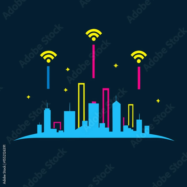 Obraz Modern Urban Landscape Illustration with Cloud Elements