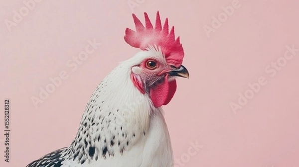 Obraz Close-up portrait of a cute chicken on a pink background