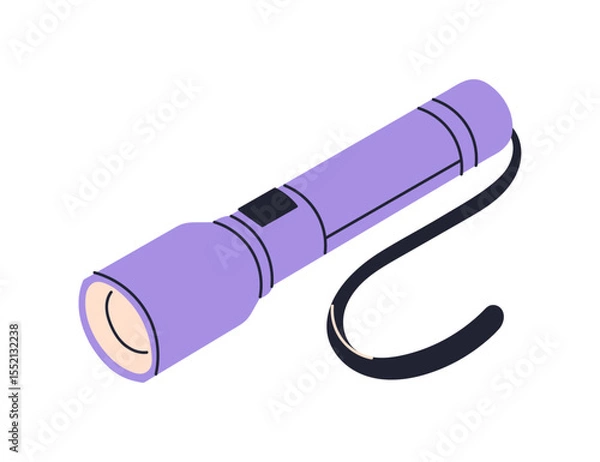 Fototapeta Flashlight icon, portable handheld lamp, electric torch for night use, led light source for hiking, camping, emergency or search purposes, compact battery powered device flat vector illustration.