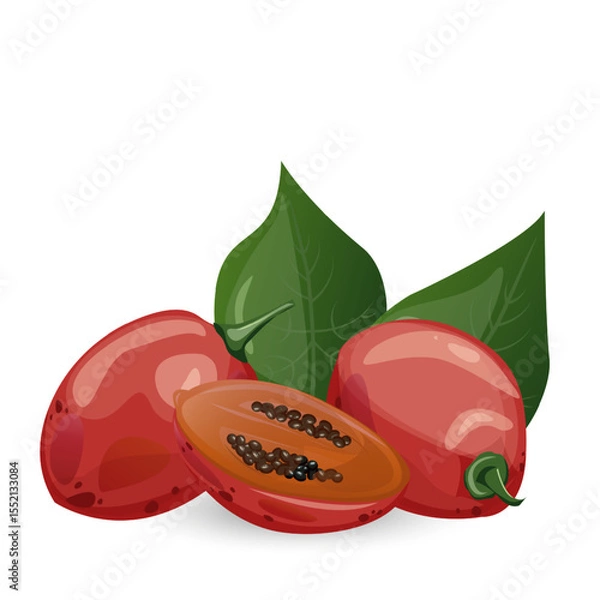 Fototapeta Tamarillo. Exotic tropical tomato tree fruit. For food blogs or recipe websites, packaging, catalogs or educational posters, menus, printables and teaching materials
