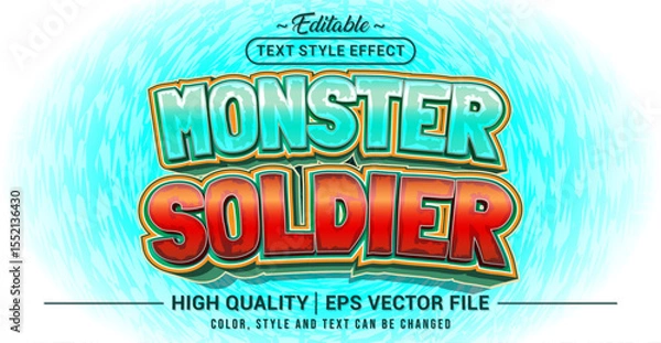 Obraz Editable text effect vector with Monster Soldier theme in spooky yet playful style – perfect for Halloween designs, monster games, kids horror comics, and fun spooky posters