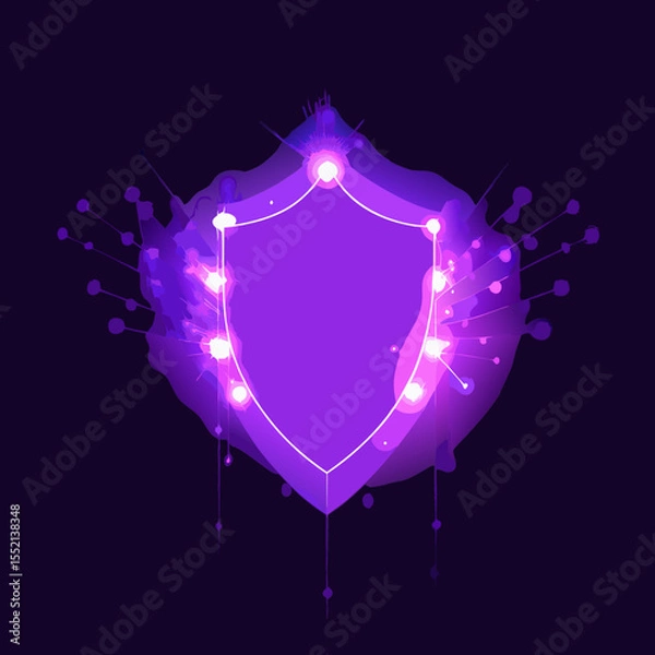 Obraz Vibrant Shield Icon with Purple Dots on Dark Background
