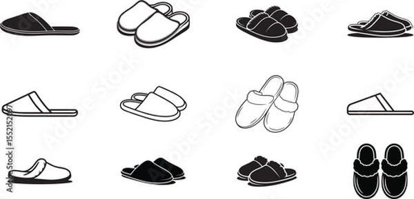 Obraz Slippers Silhouette Line Art | Black & White Footwear Icon