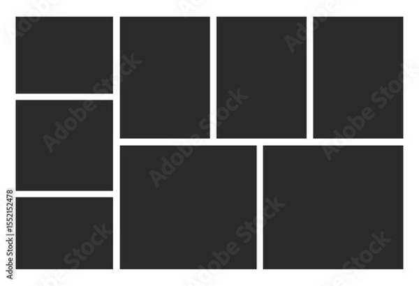 Obraz Empty geometric photo collage grid rectangle template shape. Modern tiles pattern mosaic for portfolio presentation. Background and photo album for wall mood board.	
