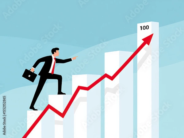 Fototapeta Businessman Climbing Growth Chart Symbolizing Success & Progress