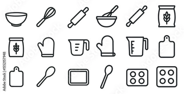 Fototapeta Baking and cooking outline icons set – culinary, kitchen, recipe symbols