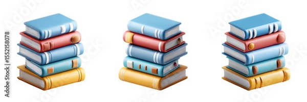 Fototapeta Books set - 3d Set on transparent background PNG file	