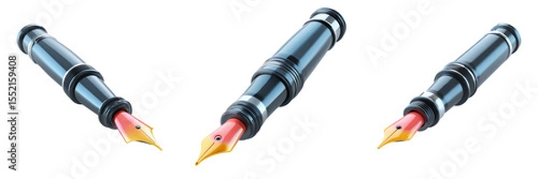 Fototapeta black gel pen - 3d Set on transparent background PNG file	