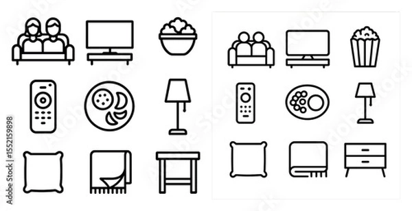 Fototapeta Home entertainment linear icons set – line, outline, leisure and media symbols