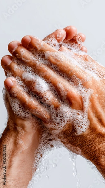 Obraz Close-up of hands being washed with soap and water, emphasizing hygiene and health