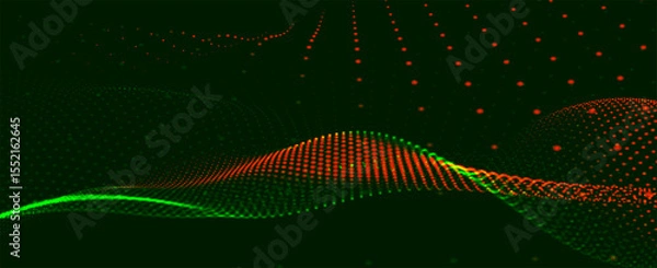 Obraz Abstract background with dynamic colorful wave. Futuristic dotted wave of bright particles. Colorful background for presentation design. Plexus effect. 3D rendering