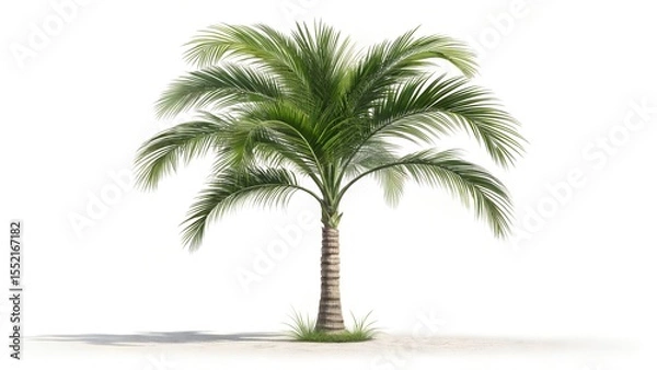 Fototapeta A single, realistic palm tree isolated on a clean white background.