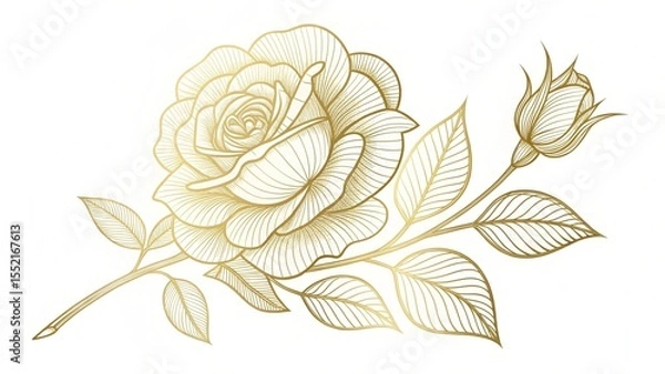 Fototapeta An elegant and beautiful hand-drawn illustration of a golden rose, 
