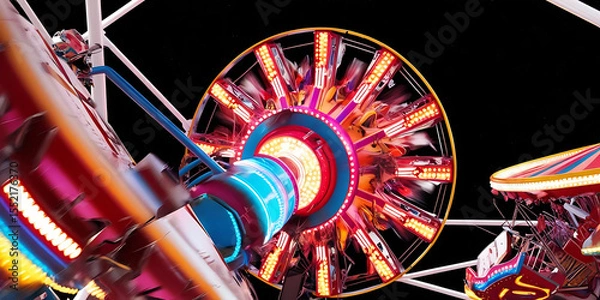 Fototapeta Detailed View of Colorful Amusement Ride at Night

