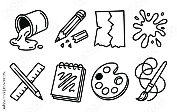 Fototapeta Artistic chaos icons set – outline, creative expression and design elements