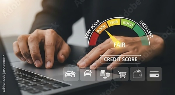 Fototapeta Understanding your credit score and its impact on loan approvals and financial opportunities demonstrating credit health indicators