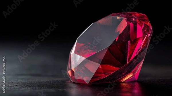 Fototapeta Illustration of stunning red ruby with intricate facets reflecting light on a dark surface