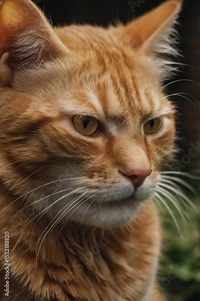 Fototapeta Close-Up of Intense Ginger Tabby Cat – Striking Eyes and Whiskers in Natural Light