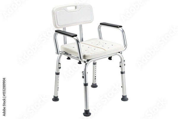 Fototapeta Adjustable white shower chair with padded seat and backrest isolated on transparent background
