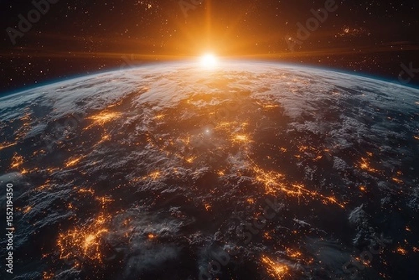 Fototapeta Illuminated Earth at Night with Global Network of Lights