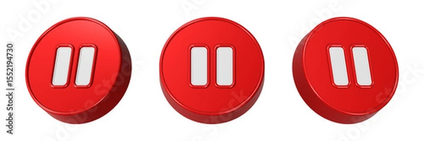 Fototapeta pause symbol 3d rendering red color