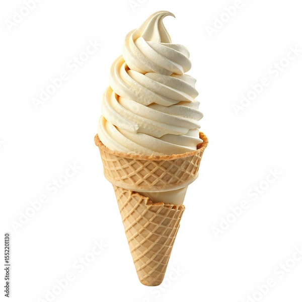 Fototapeta A vanilla ice cream cone with a double cone and soft serve on a black isolated background studio shot