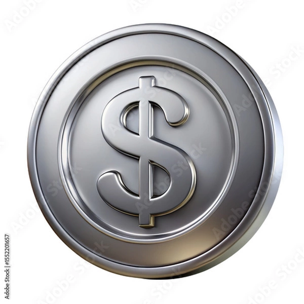 Fototapeta 3d silver dollar coin render isolated on transparent background