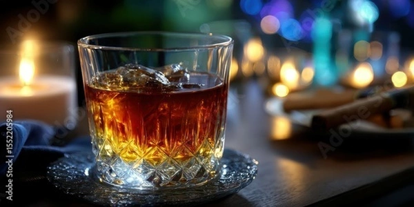 Fototapeta Warm evening gathering with a refreshing drink and soft lighting highlighting the atmosphere and company