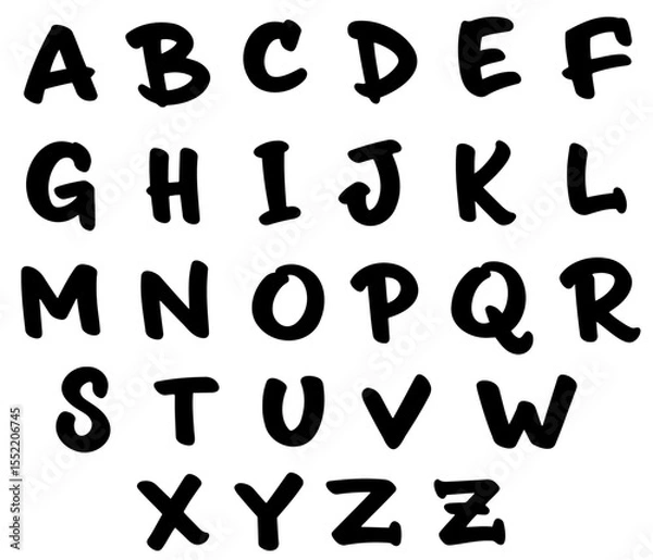 Fototapeta Set of comic style letters, vector comic letters, vector hand drawn comic alphabet A to Z, black letters without outline
