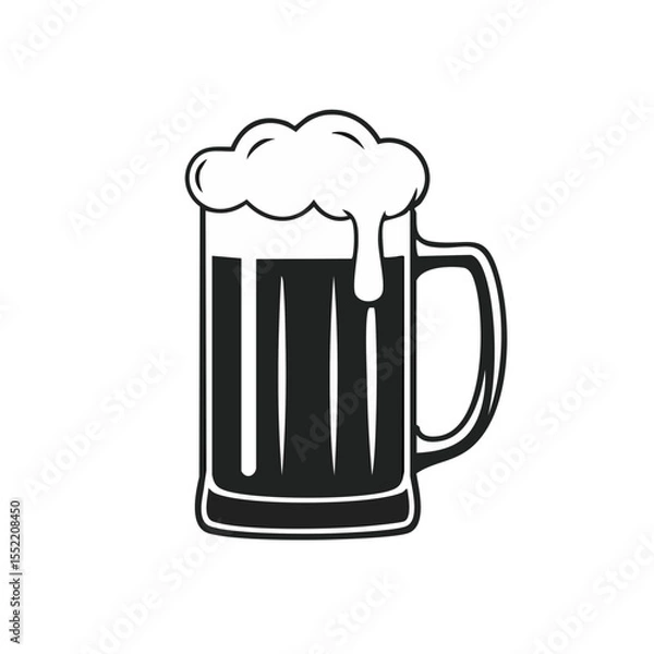 Fototapeta Stylized Beer Mug Overflowing with Foam Isolated on Black Background Fresh Refreshing Pint