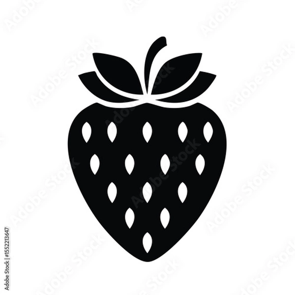Fototapeta Simple Strawberry Silhouette on Black Background Summer Fruit Icon Fresh Berry Graphic Element