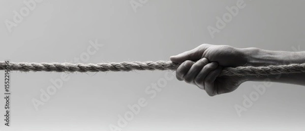 Fototapeta Minimalist Black and White Photo of a Hand Pulling Rope