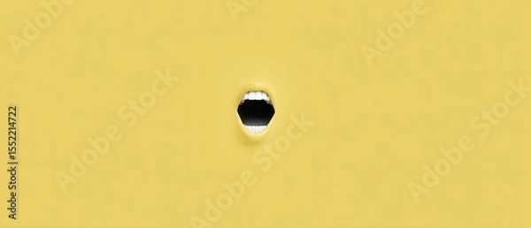 Fototapeta Minimalist Art of a Single Open Mouth on a Bright Yellow Background