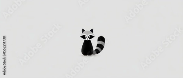 Fototapeta Minimalist Black Raccoon Character on Simple Background