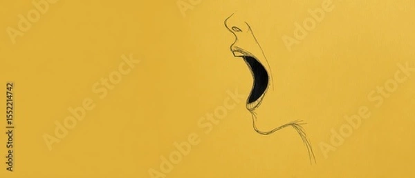 Fototapeta Minimalist Illustration of an Open Mouth Against a Yellow Background