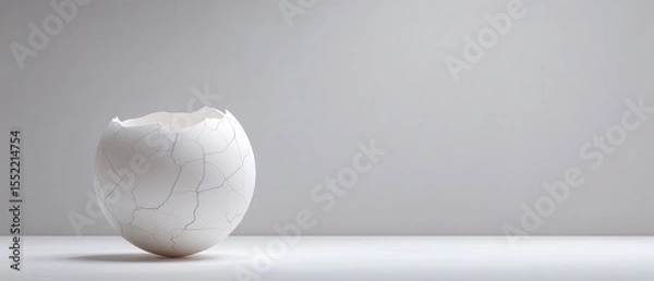 Fototapeta Minimalist Depiction of Cracked White Eggshell on Simple Background