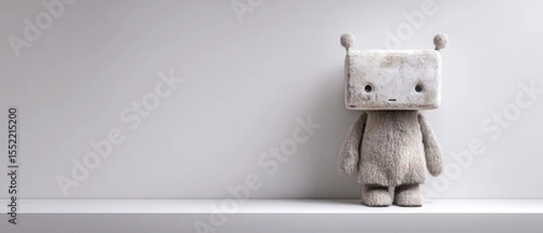 Fototapeta Minimalist Portrait of Plush Toy Robot on Simple Shelf