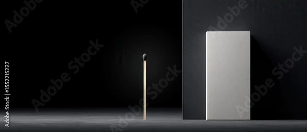 Fototapeta Minimalist Scene with Single Unlit Match Near Blank Canvas Surface