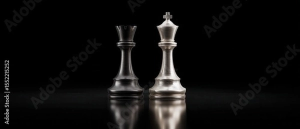 Fototapeta Minimalist Chess Pieces in Rivals Stance on Dark Background