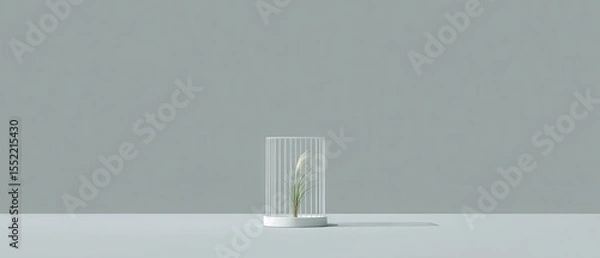 Fototapeta Minimalist Cage with Plant in Empty Space Representation