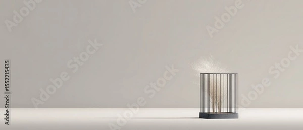 Fototapeta Minimalist Representation of an Empty Cage in a Neutral Setting